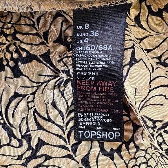 TopShop Jacquard Trousers Wide Leg Crop Gold Black Culottes Hand Pockets Women 4 - Picture 7 of 10
